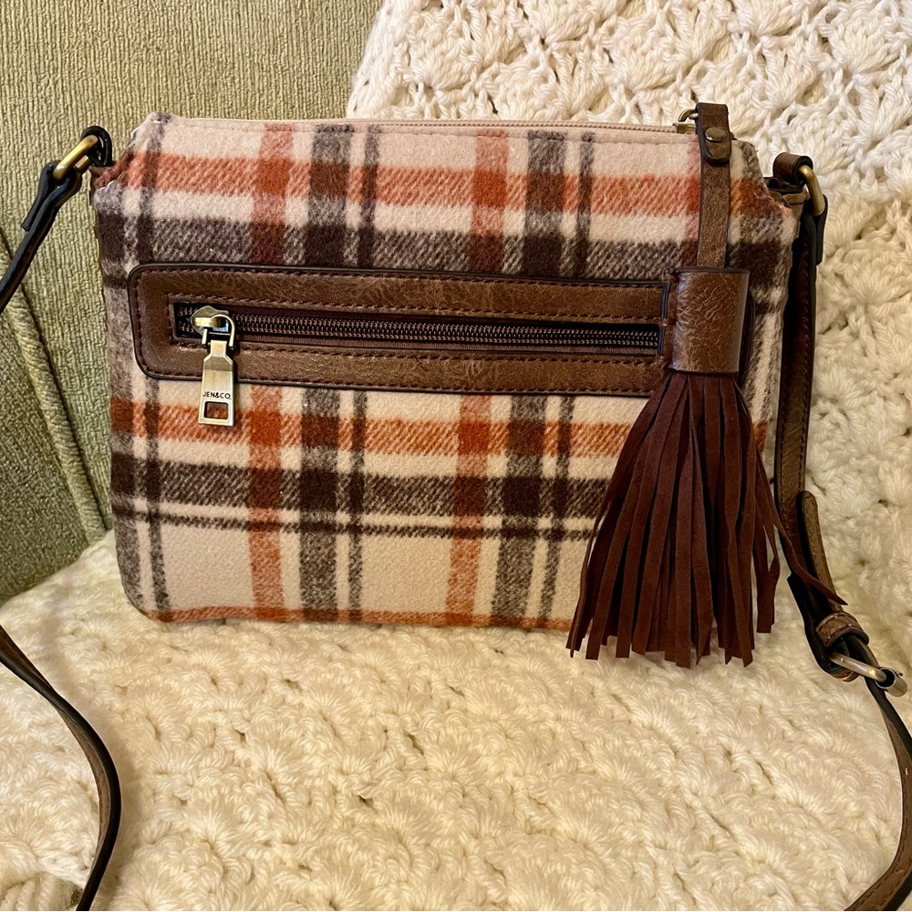 Jen & Co. Plaid Crossbody Bag with Tassel